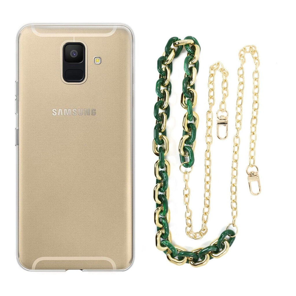 Capa cristal com cordão corrente verde para Samsung Galaxy A6 Plus