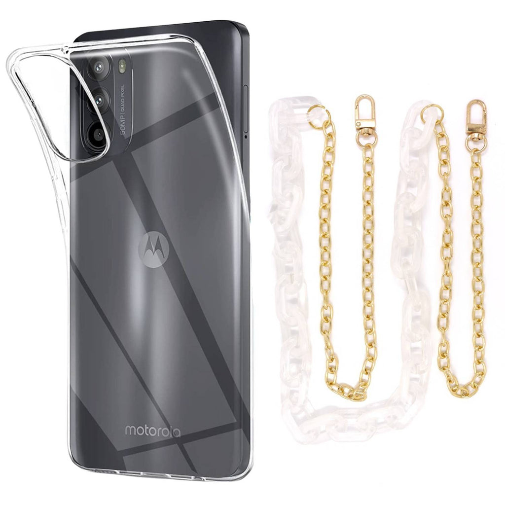 Capa cristal com cordão corrente branco para Motorola Moto G52