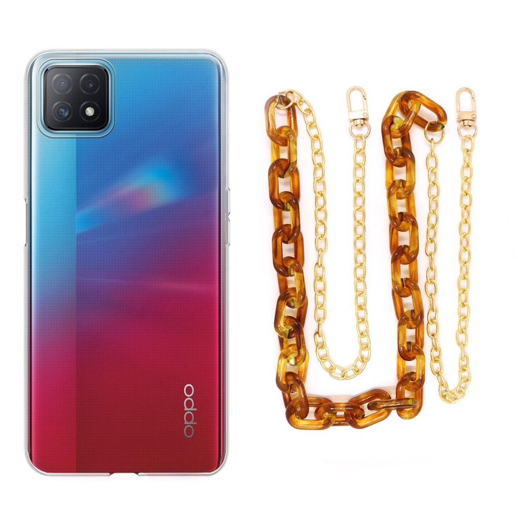 Capa cristal com cordão corrente castanho para Oppo A73