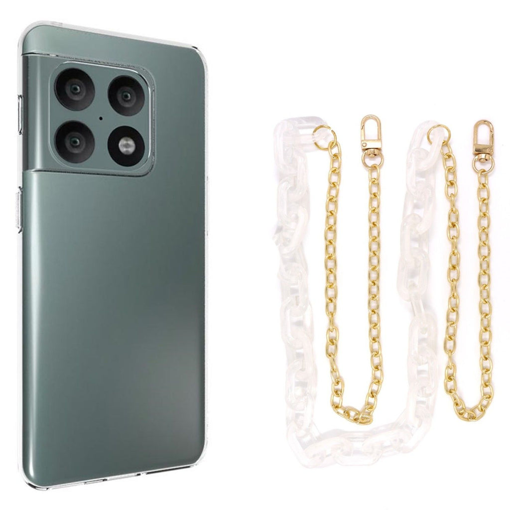 Capa cristal com cordão corrente branco para Oneplus 10 Pro