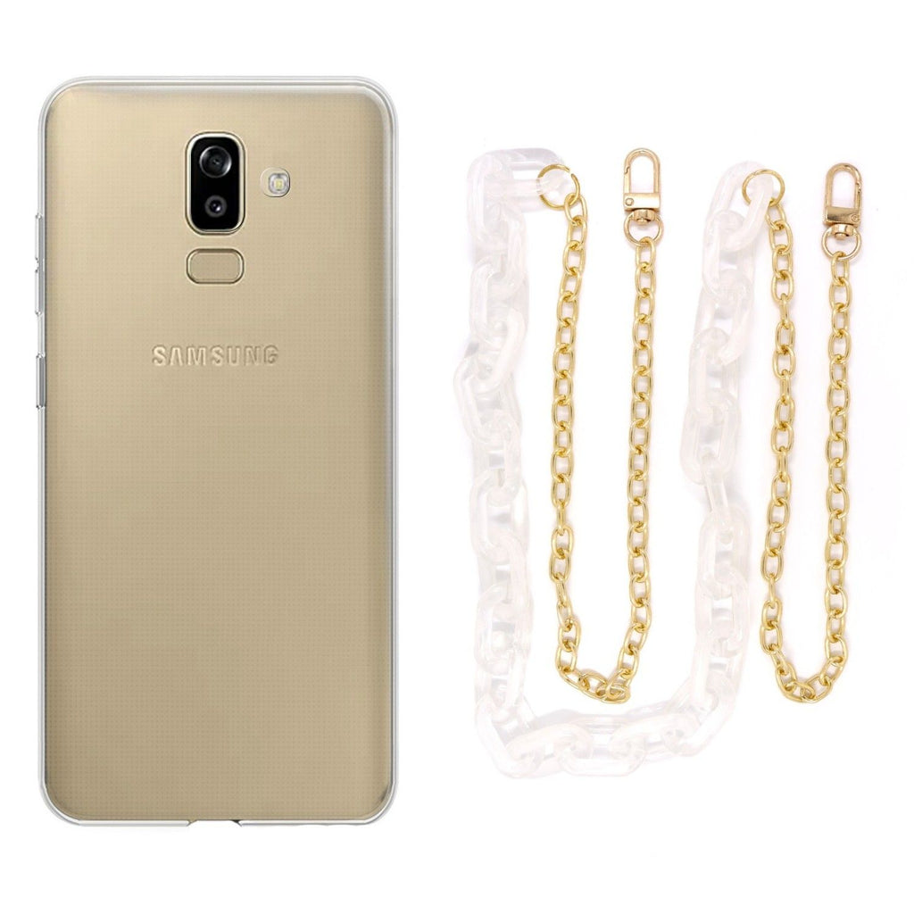 Capa cristal com cordão corrente branco para Samsung Galaxy J6 Plus