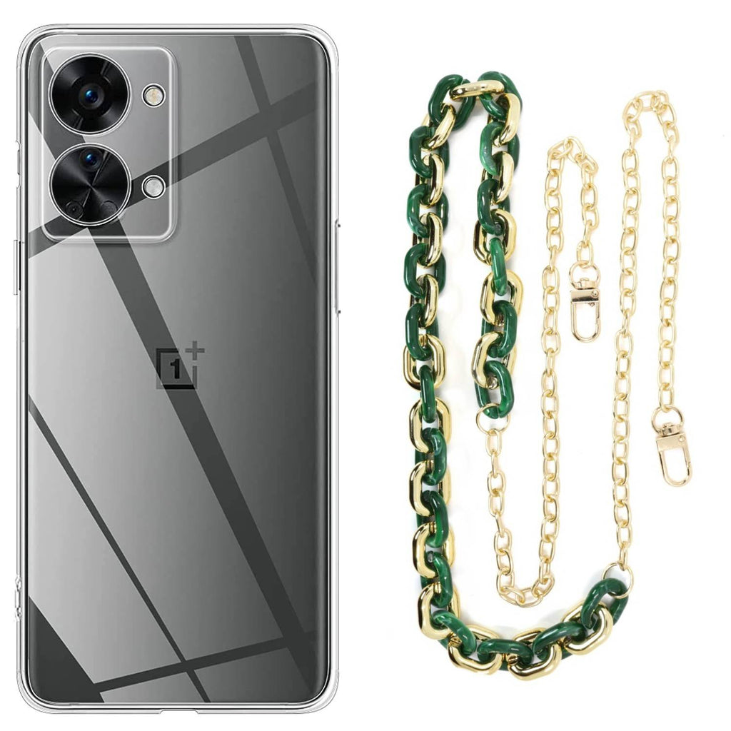 Capa cristal com cordão corrente verde para Oneplus Nord 2T