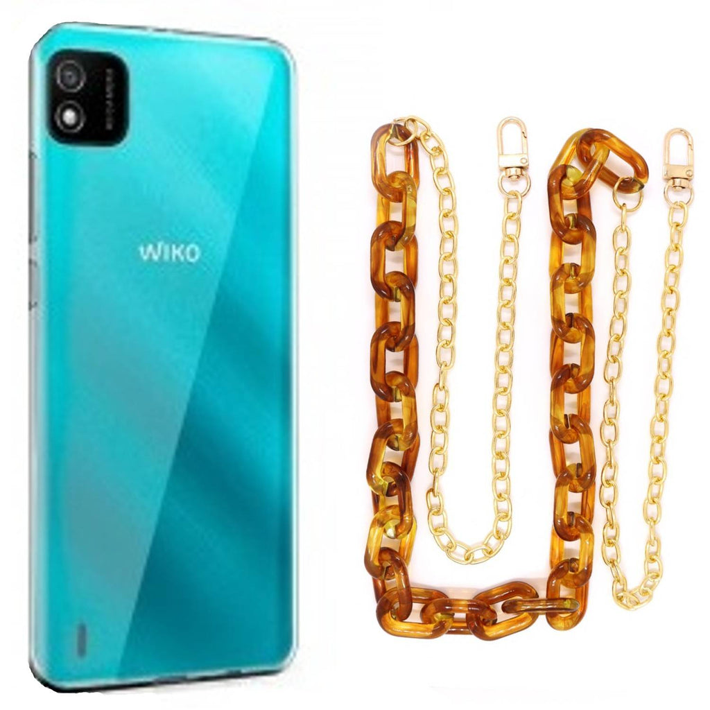 Capa cristal com cordão corrente castanho para Wiko Y62