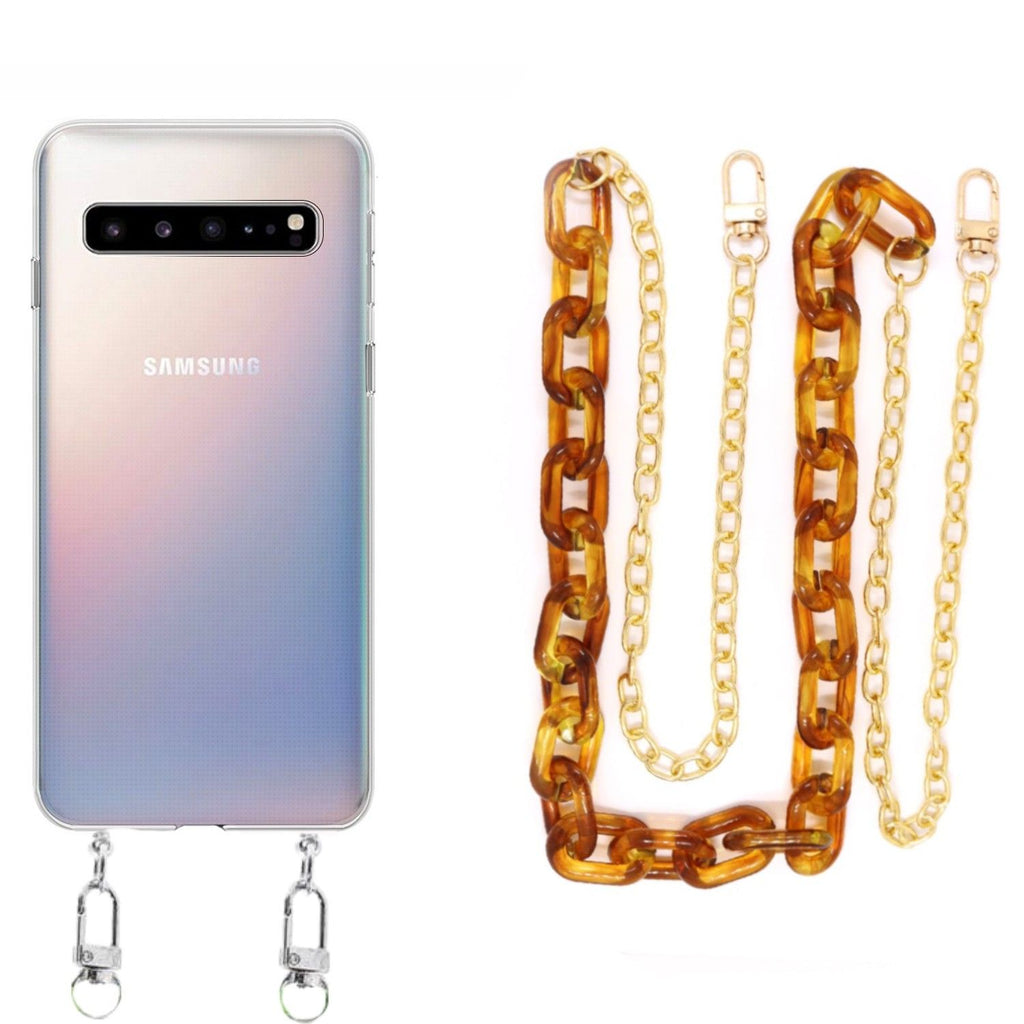 Capa cristal com cordão corrente castanho para Samsung Galaxy S10 5G