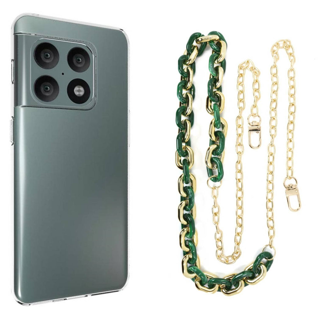 Capa cristal com cordão corrente verde para Oneplus 10 Pro