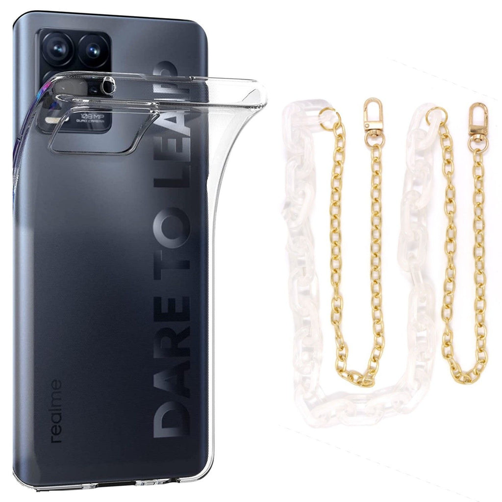 Capa cristal com cordão corrente branco para Realme 8 5G