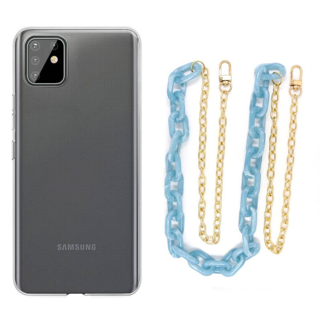 Capa cristal com cordão corrente azul para Samsung Galaxy A81