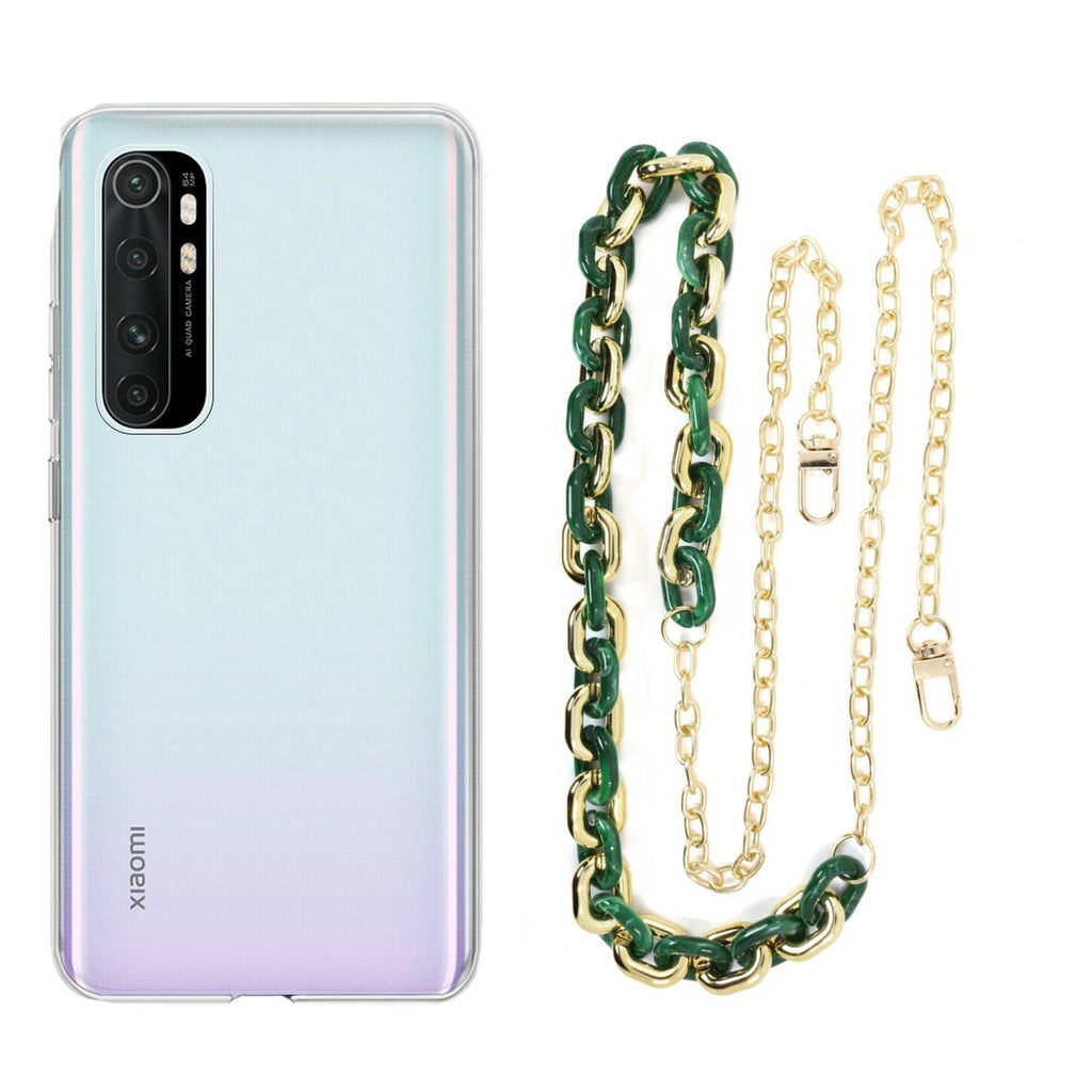 Capa cristal com cordão corrente verde para Xiaomi Mi Note 10 Lite