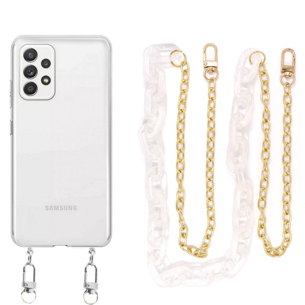 Capa cristal com cordão corrente branco para Samsung Galaxy A52 4G