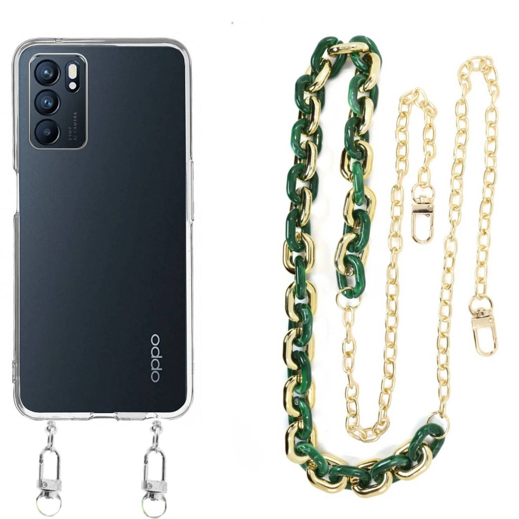 Capa cristal com cordão corrente verde para Oppo Reno 6 Pro 5G