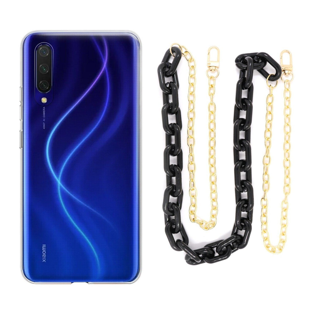 Capa cristal com cordão corrente preto para Xiaomi Mi 9