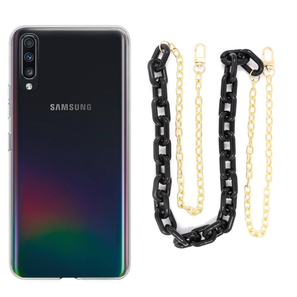 Capa cristal com cordão corrente preto para Samsung Galaxy A70