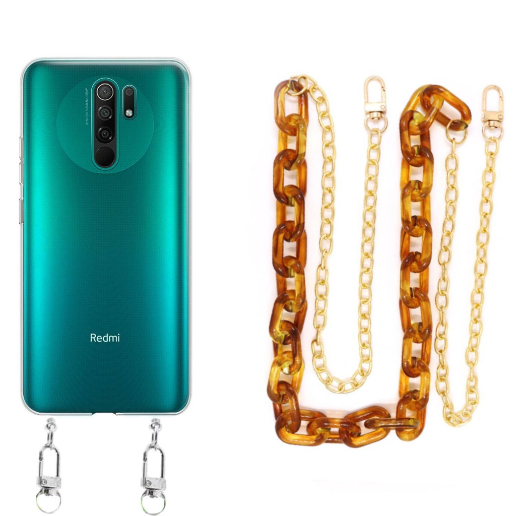 Capa cristal com cordão corrente castanho para Xiaomi Redmi 9