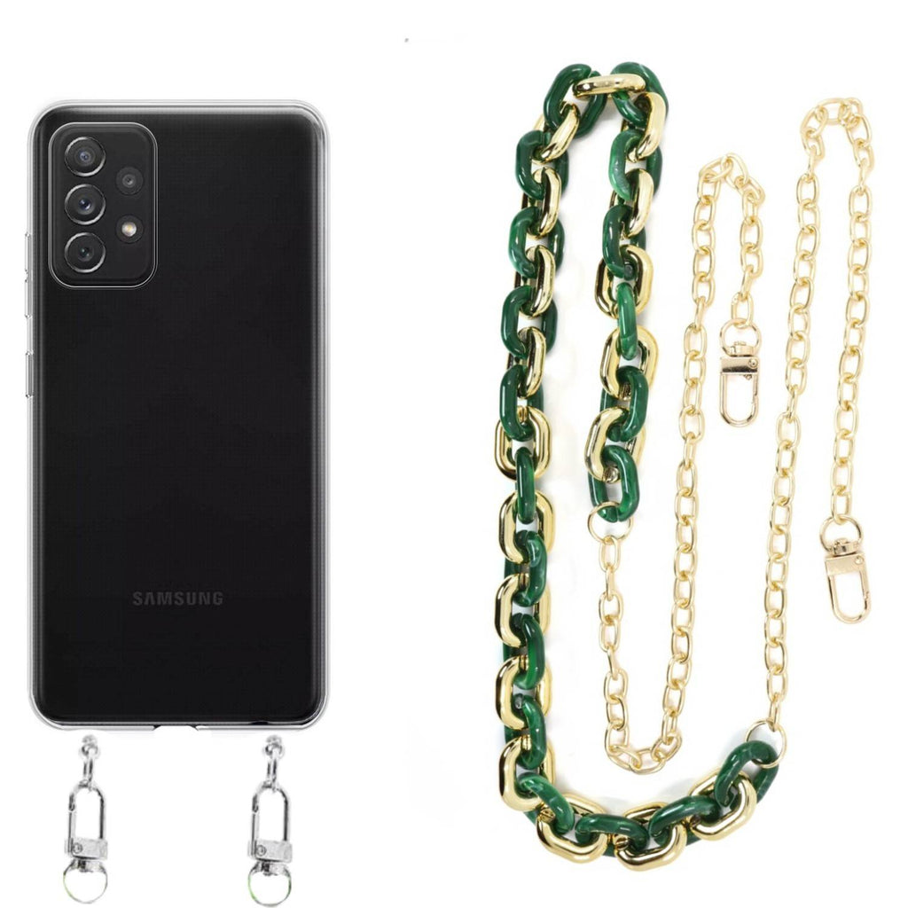 Capa cristal com cordão corrente verde para Samsung Galaxy A72