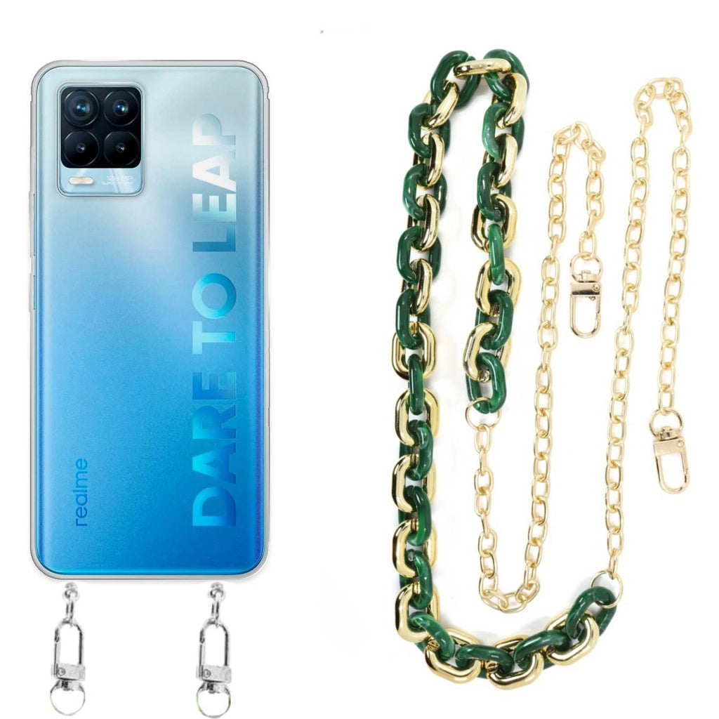 Capa cristal com cordão corrente verde para Realme 8 Pro