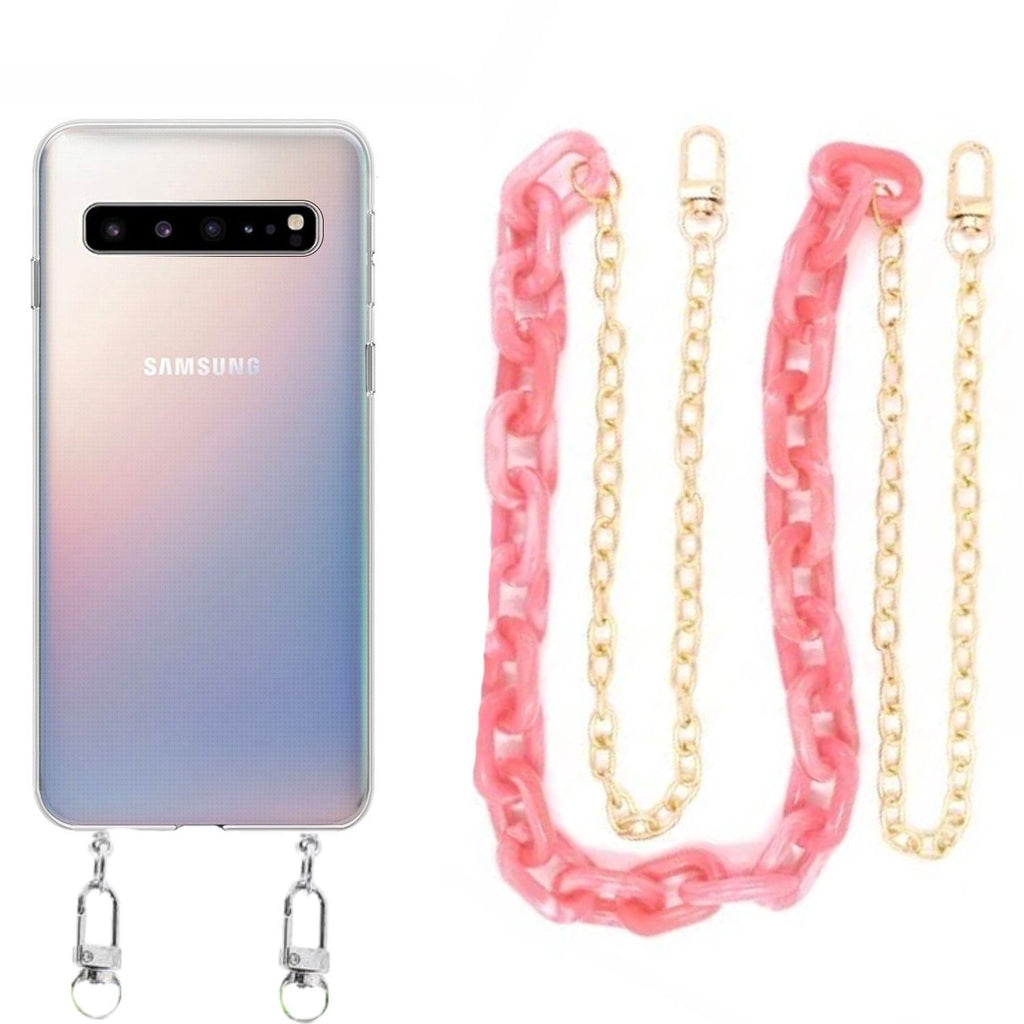 Capa cristal com cordão corrente rosa para Samsung Galaxy S10 5G