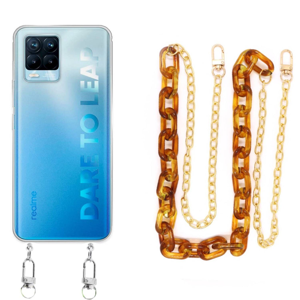 Capa cristal com cordão corrente castanho para Realme 8 Pro