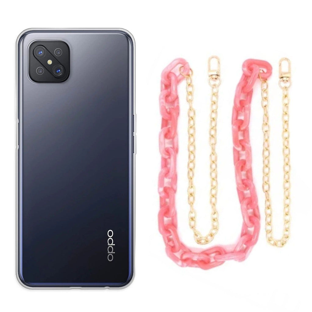 Capa cristal com cordão corrente rosa para Oppo Reno 4Z