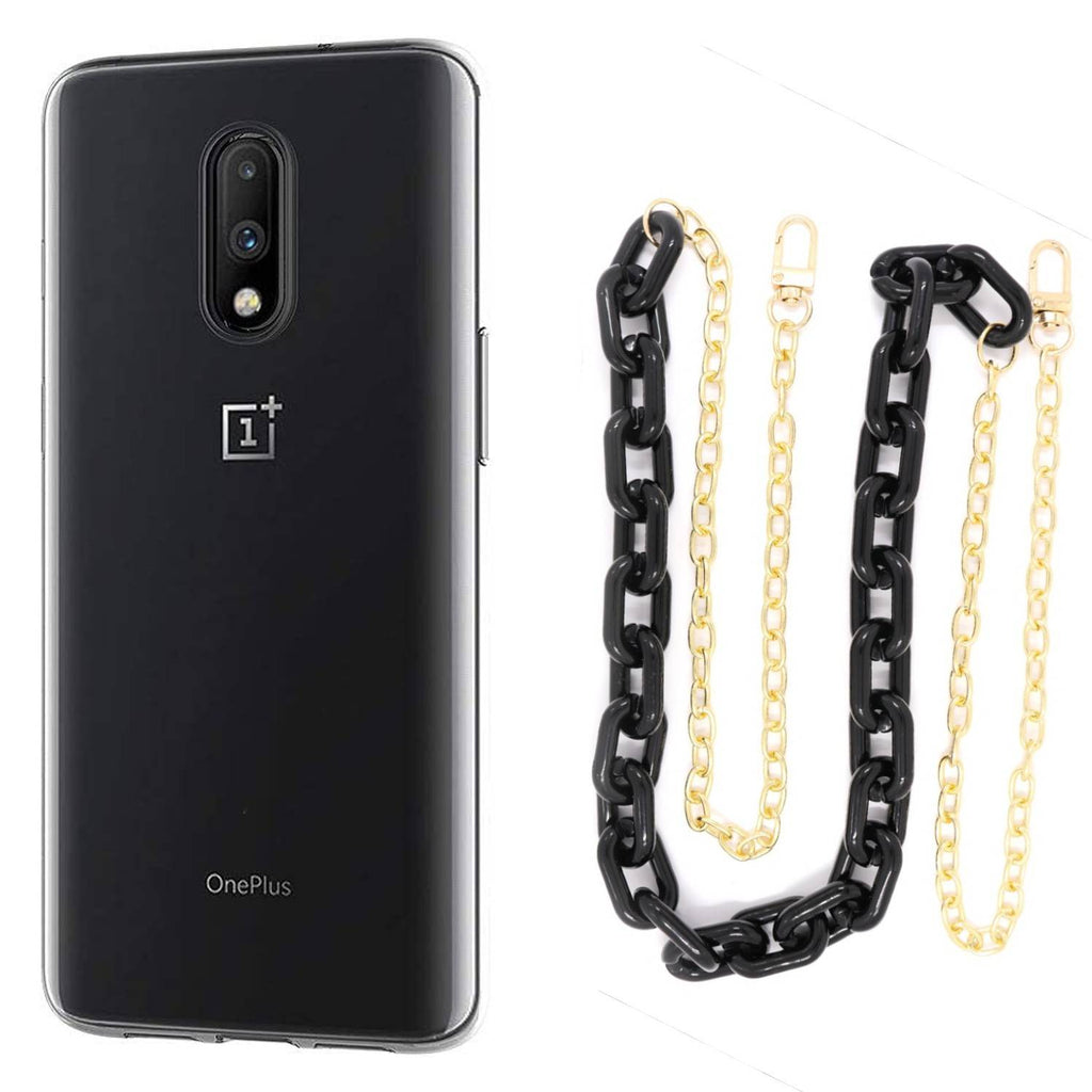 Capa cristal com cordão corrente preto para Oneplus 7