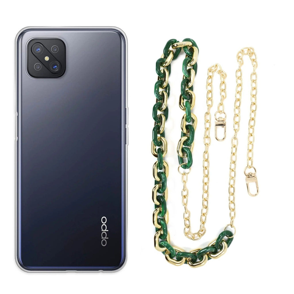 Capa cristal com cordão corrente verde para Oppo Reno 4Z