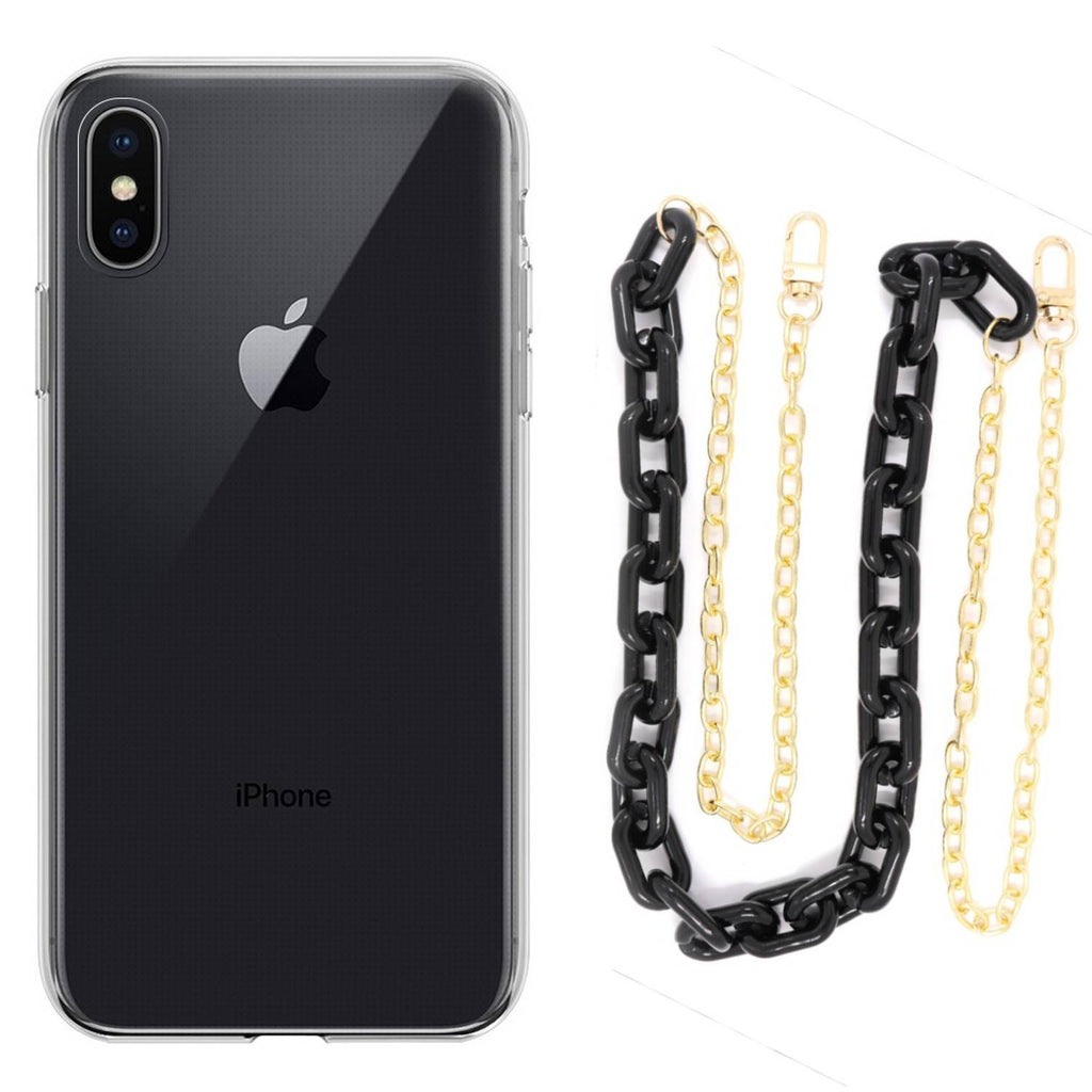 Capa cristal com cordão corrente preto para iPhone X