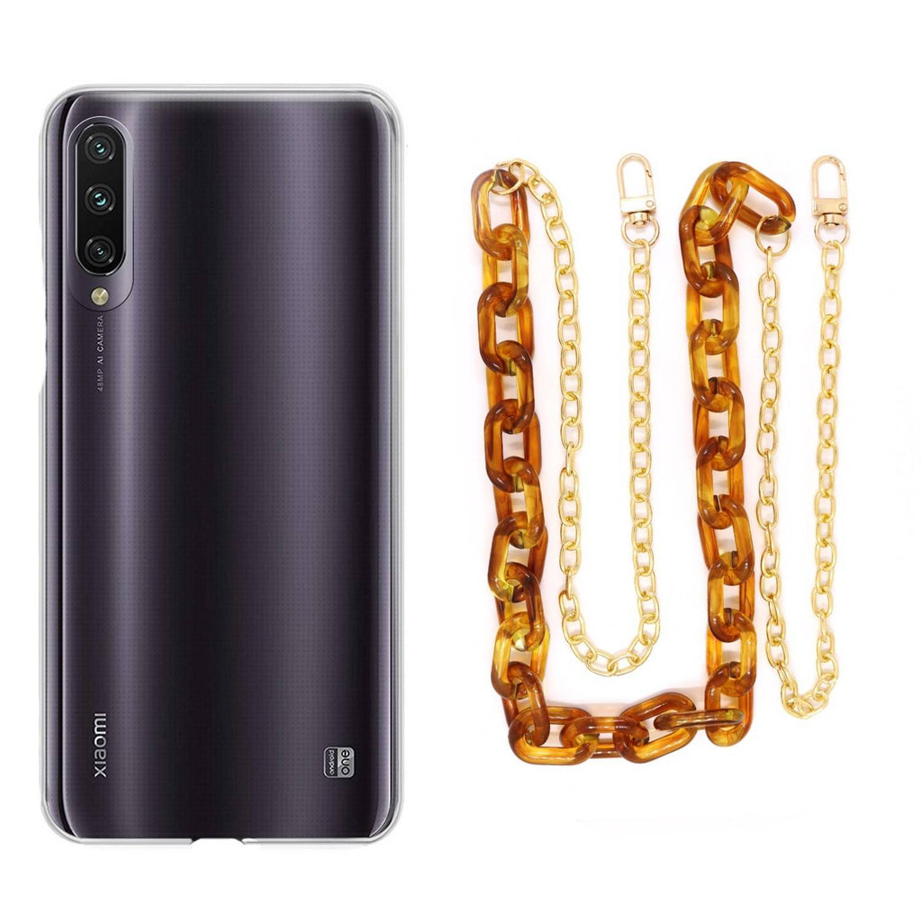 Capa cristal com cordão corrente castanho para Xiaomi Mi A3