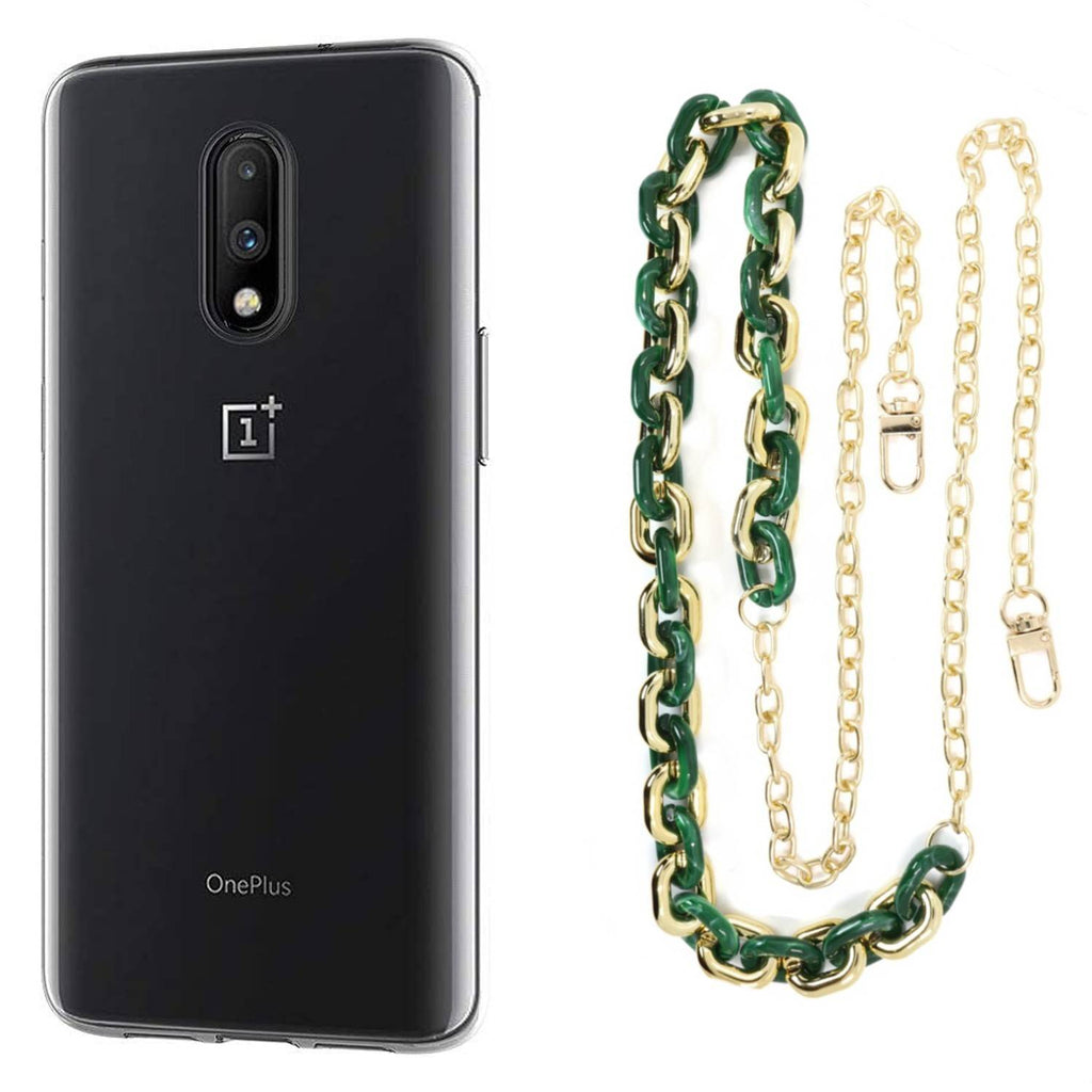 Capa cristal com cordão corrente verde para Oneplus 7