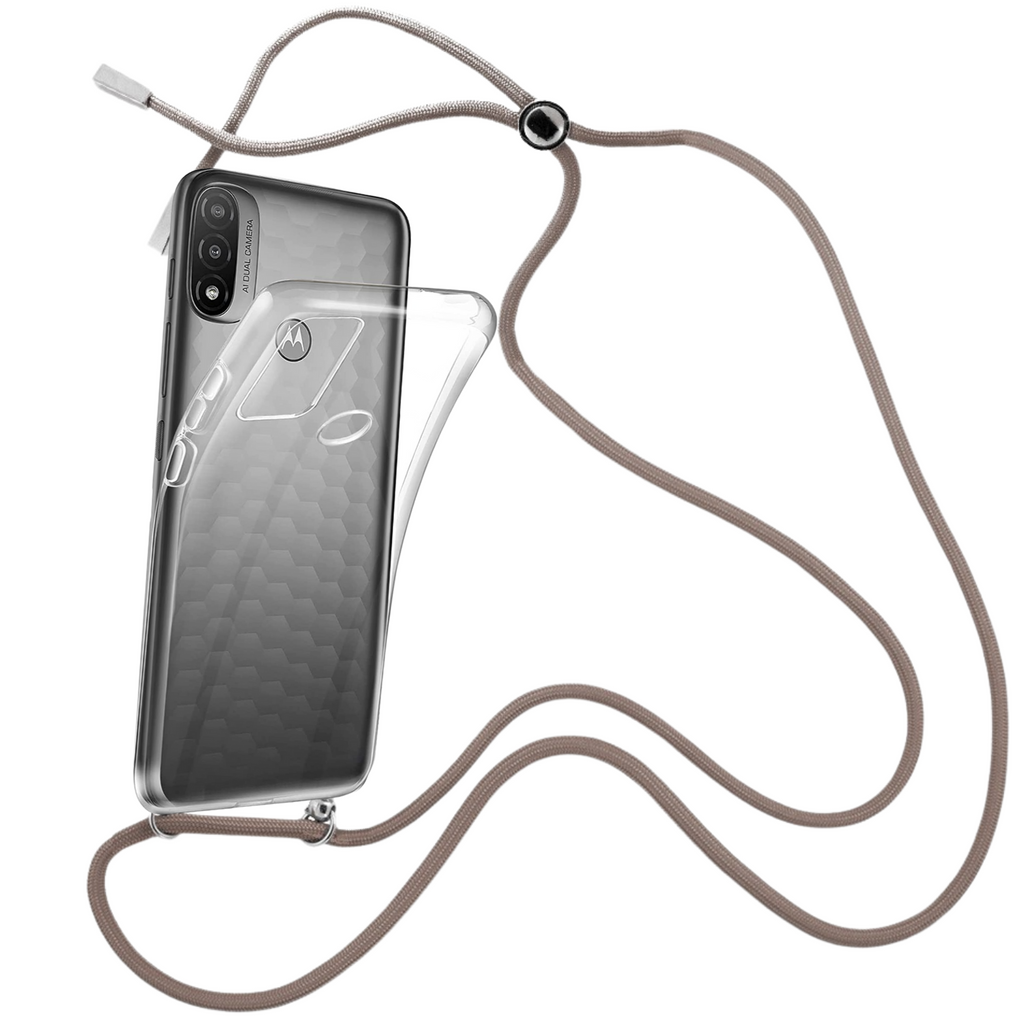 Capa cristal com fio cordão castanho para Motorola Moto E20