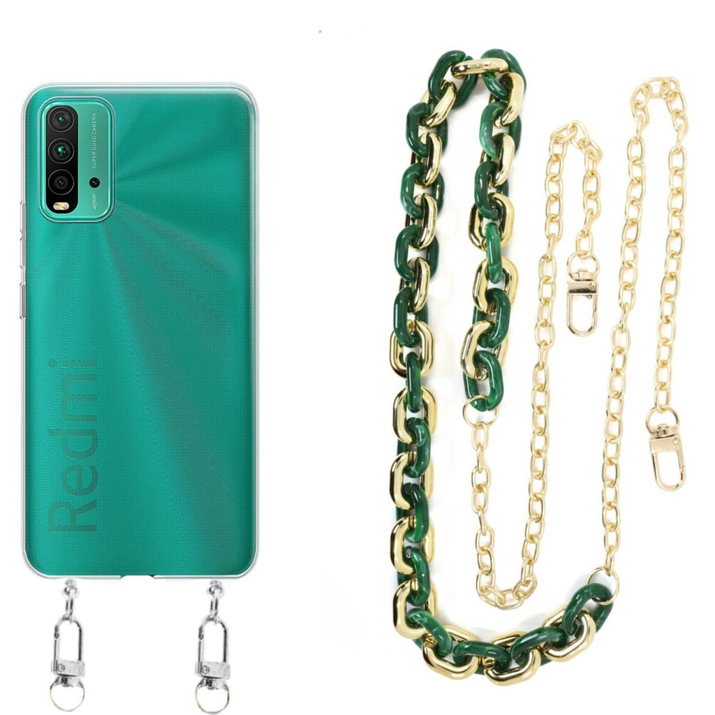 Capa cristal com cordão corrente verde para Xiaomi Redmi 9T