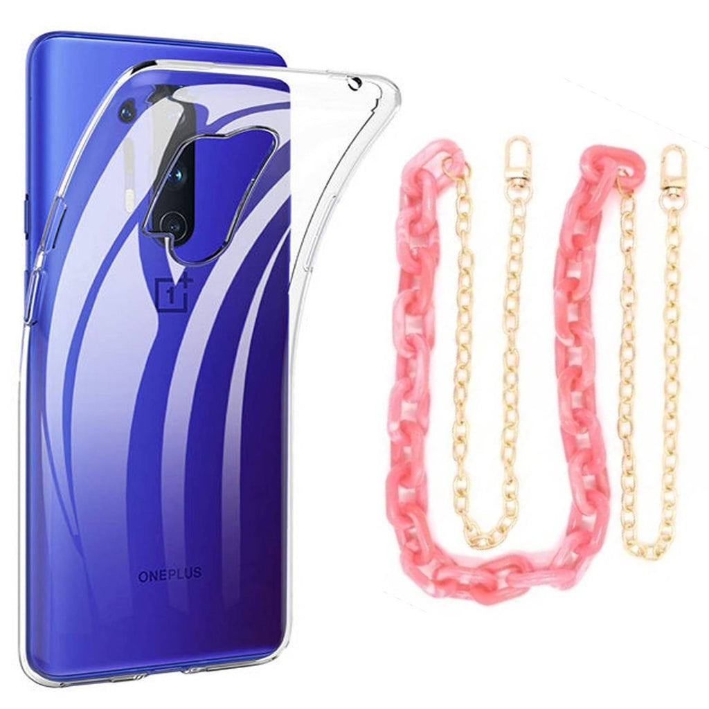 Capa cristal com cordão corrente rosa para Oneplus 8 Pro