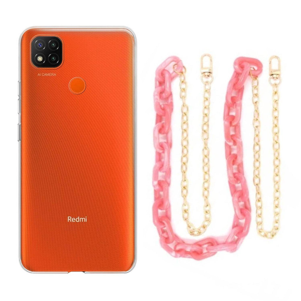 Capa cristal com cordão corrente rosa para Xiaomi Redmi 9C