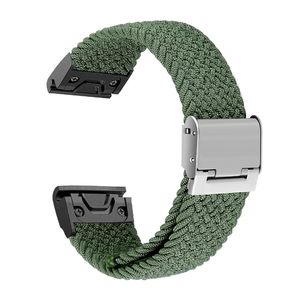 Bracelete entrançada Solo loop ajustável para Garmin quatrix 7 - Sapphire Edition Verde