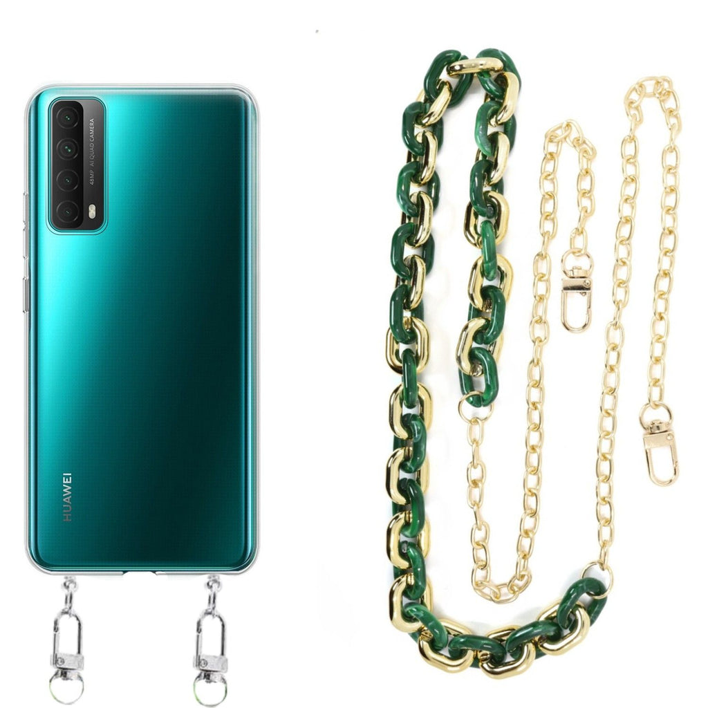 Capa cristal com cordão corrente verde para Huawei P Smart 2021