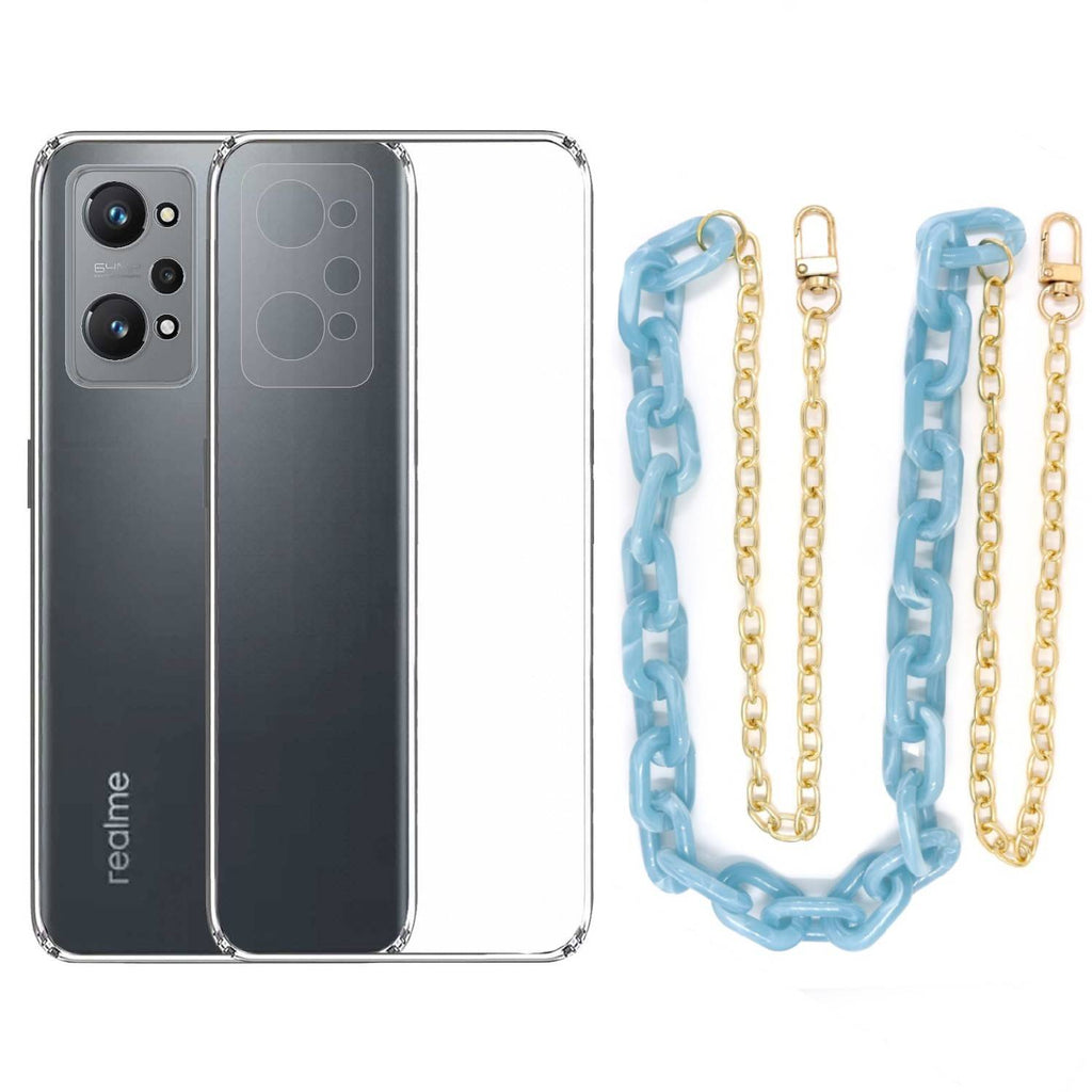 Capa cristal com cordão corrente azul para Realme GT Neo 2