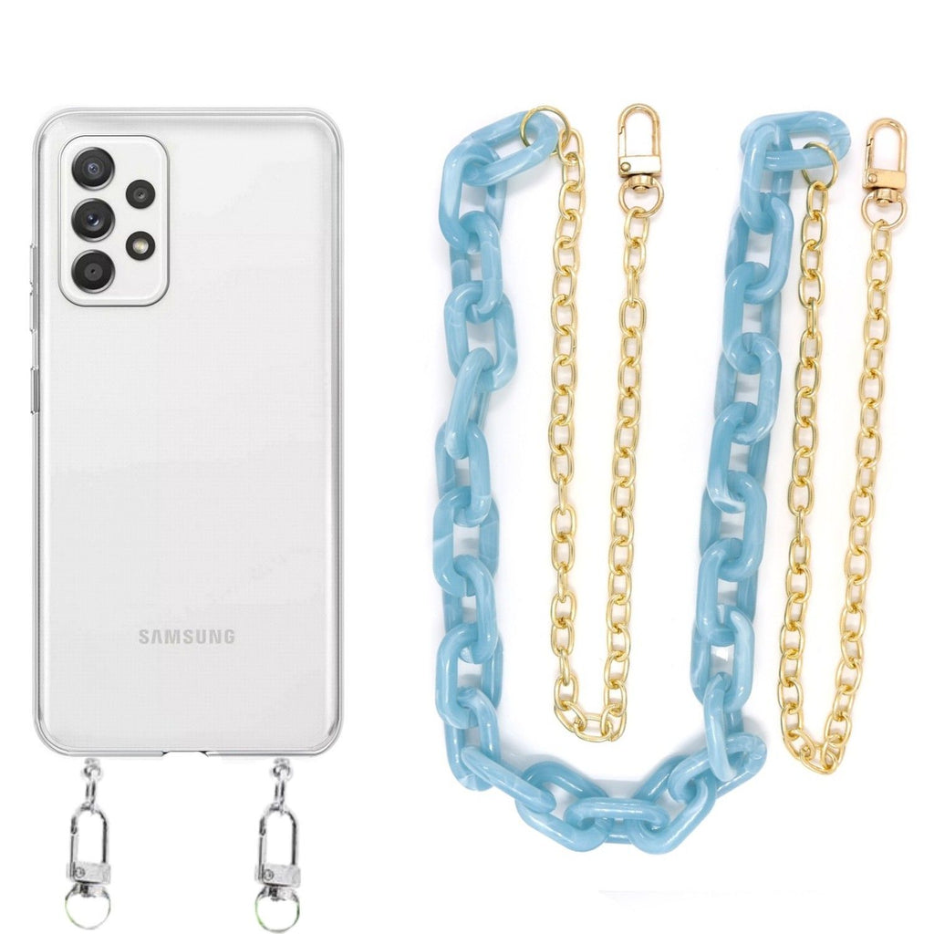 Capa cristal com cordão corrente azul para Samsung Galaxy A52 5G