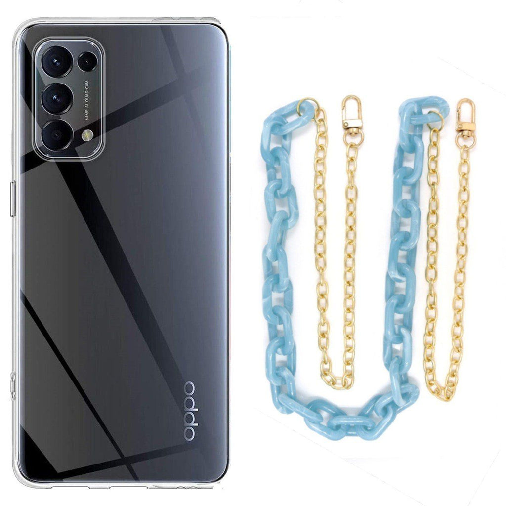 Capa cristal com cordão corrente azul para Oppo Find X3 Lite