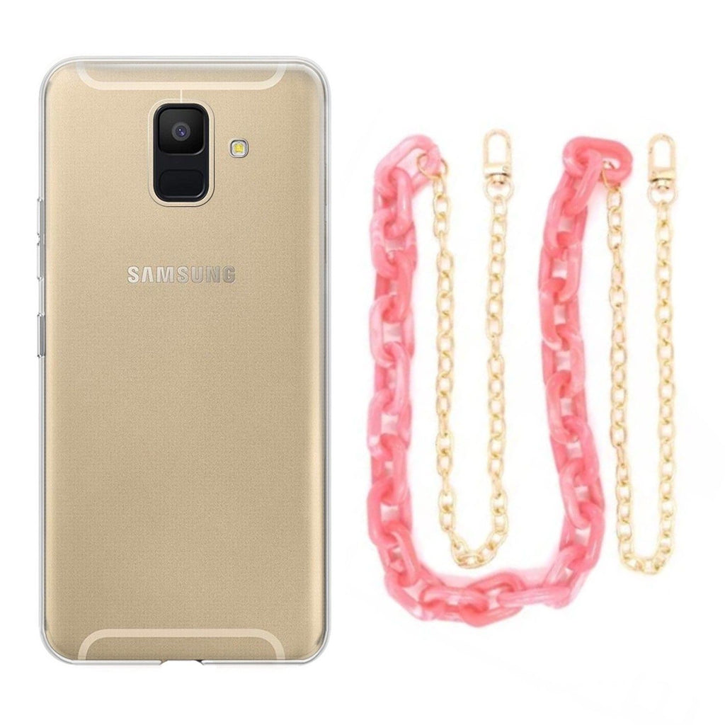 Capa cristal com cordão corrente rosa para Samsung Galaxy A6 Plus