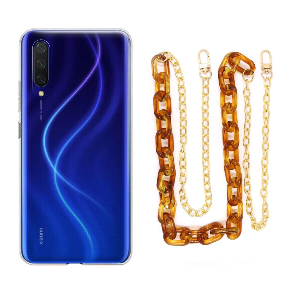 Capa cristal com cordão corrente castanho para Xiaomi Mi 9