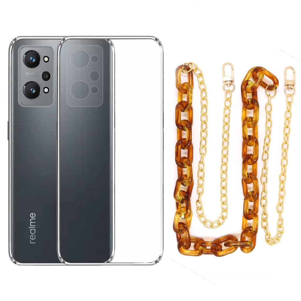 Capa cristal com cordão corrente castanho para Realme GT 2