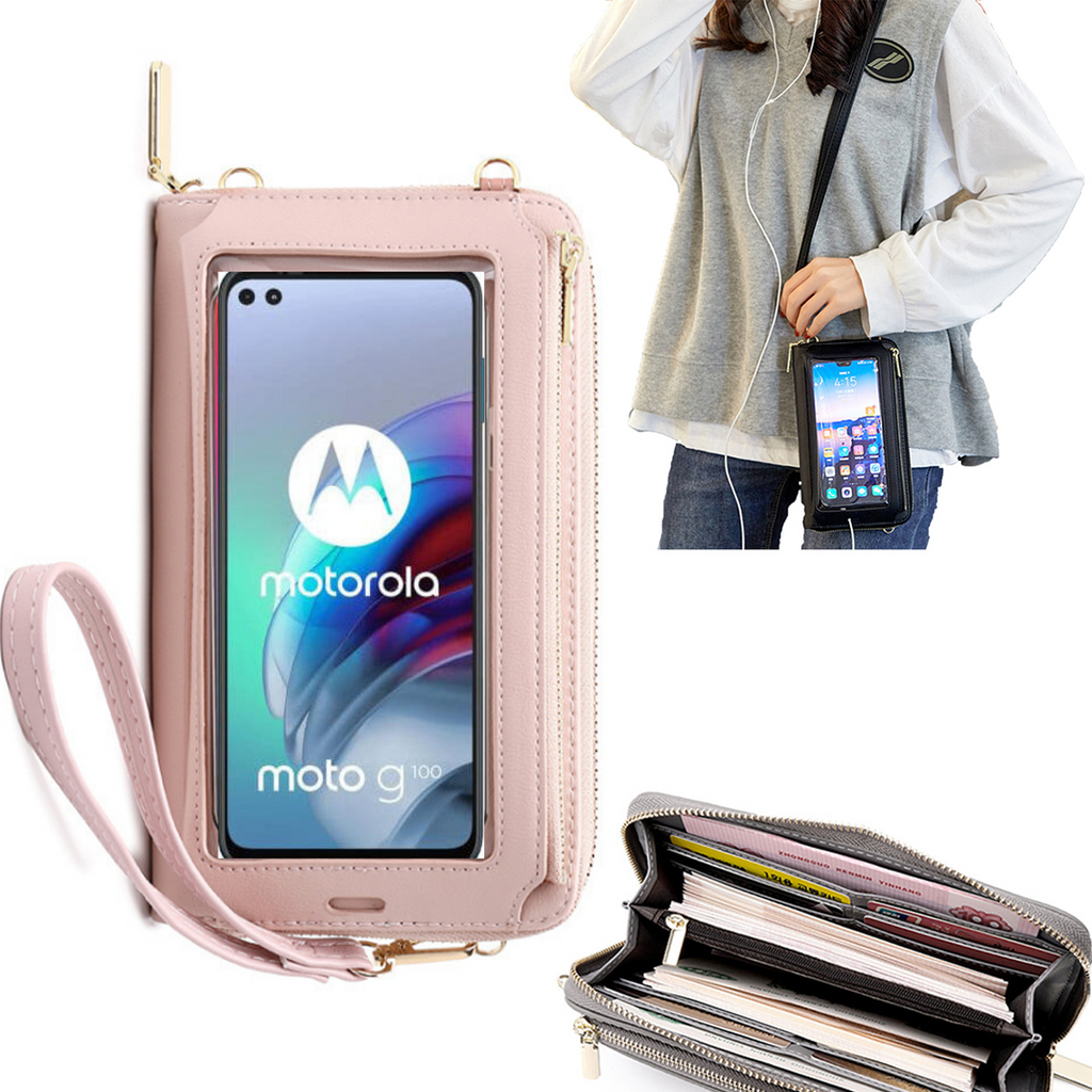 Bolsa Mala tira-colo com função touch ecrã Motorola Moto G100 Rosa