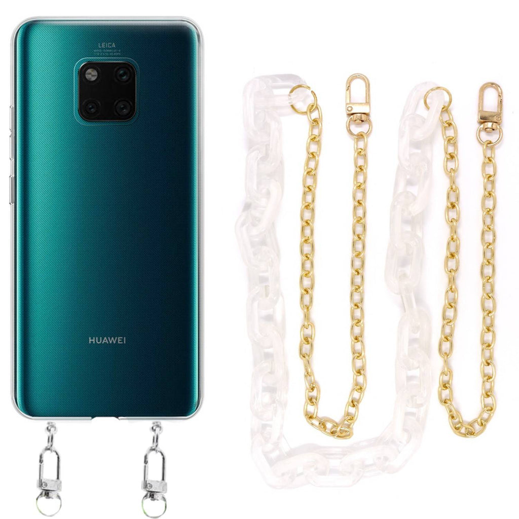 Capa cristal com cordão corrente branco para Huawei Mate 20 Pro