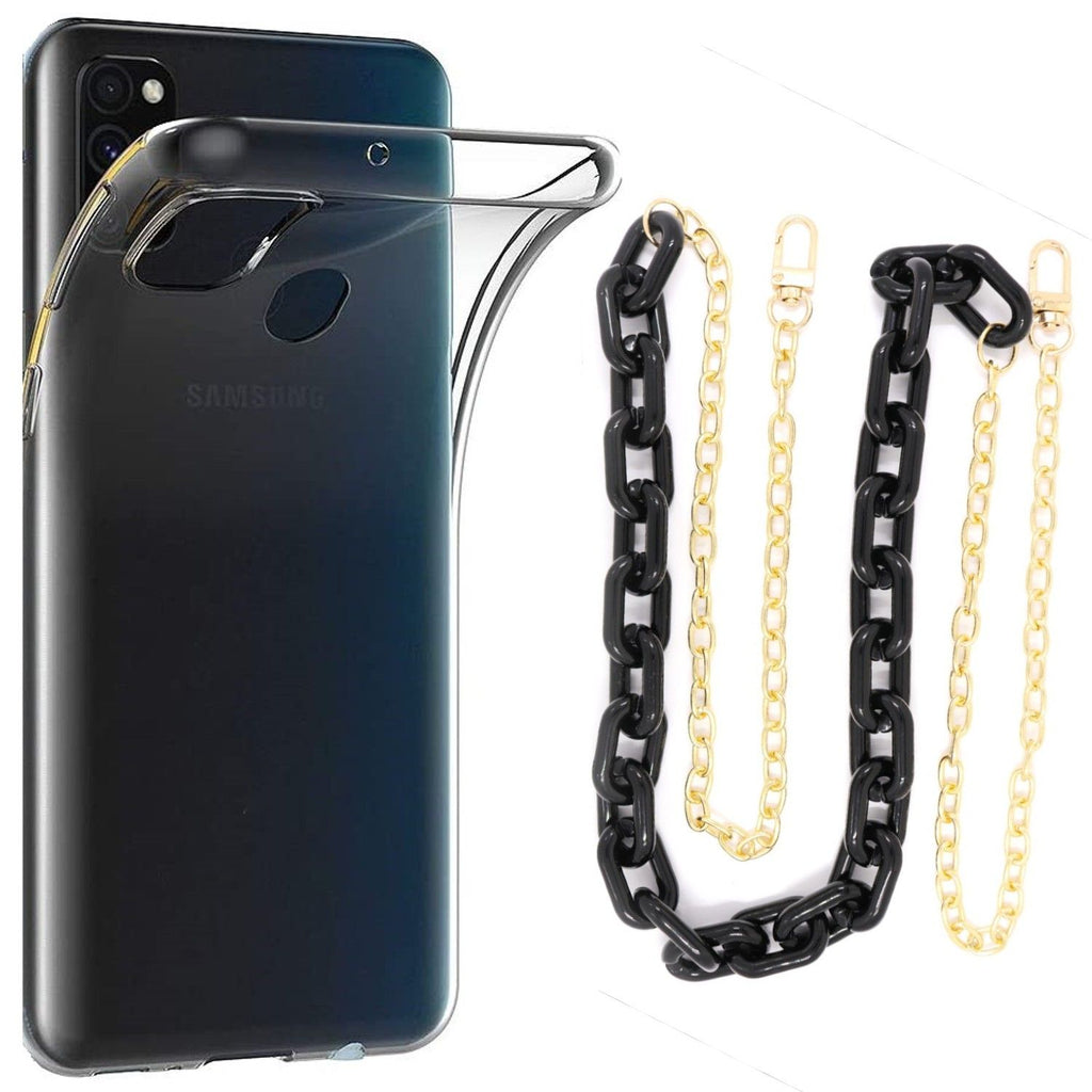 Capa cristal com cordão corrente preto para Samsung Galaxy M30s