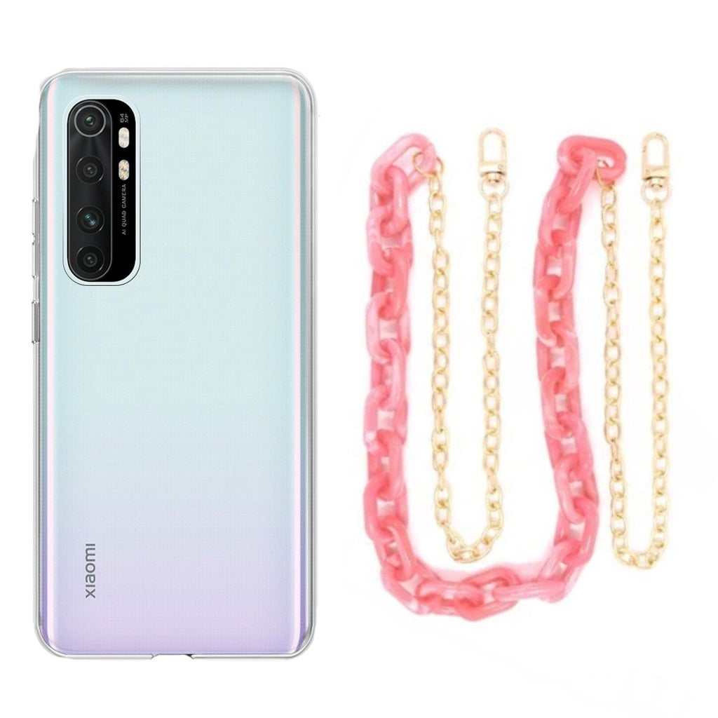 Capa cristal com cordão corrente rosa para Xiaomi Mi Note 10 Lite