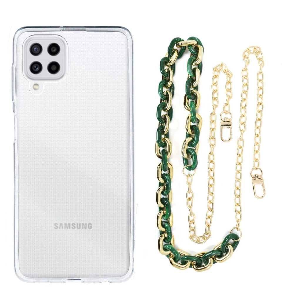 Capa cristal com cordão corrente verde para Samsung Galaxy M22