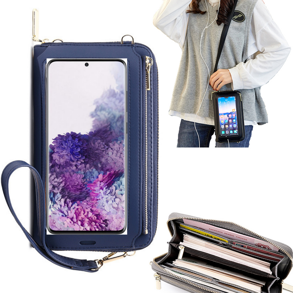 Bolsa Mala tira-colo com função touch ecrã Samsung S20 Plus Azul claro