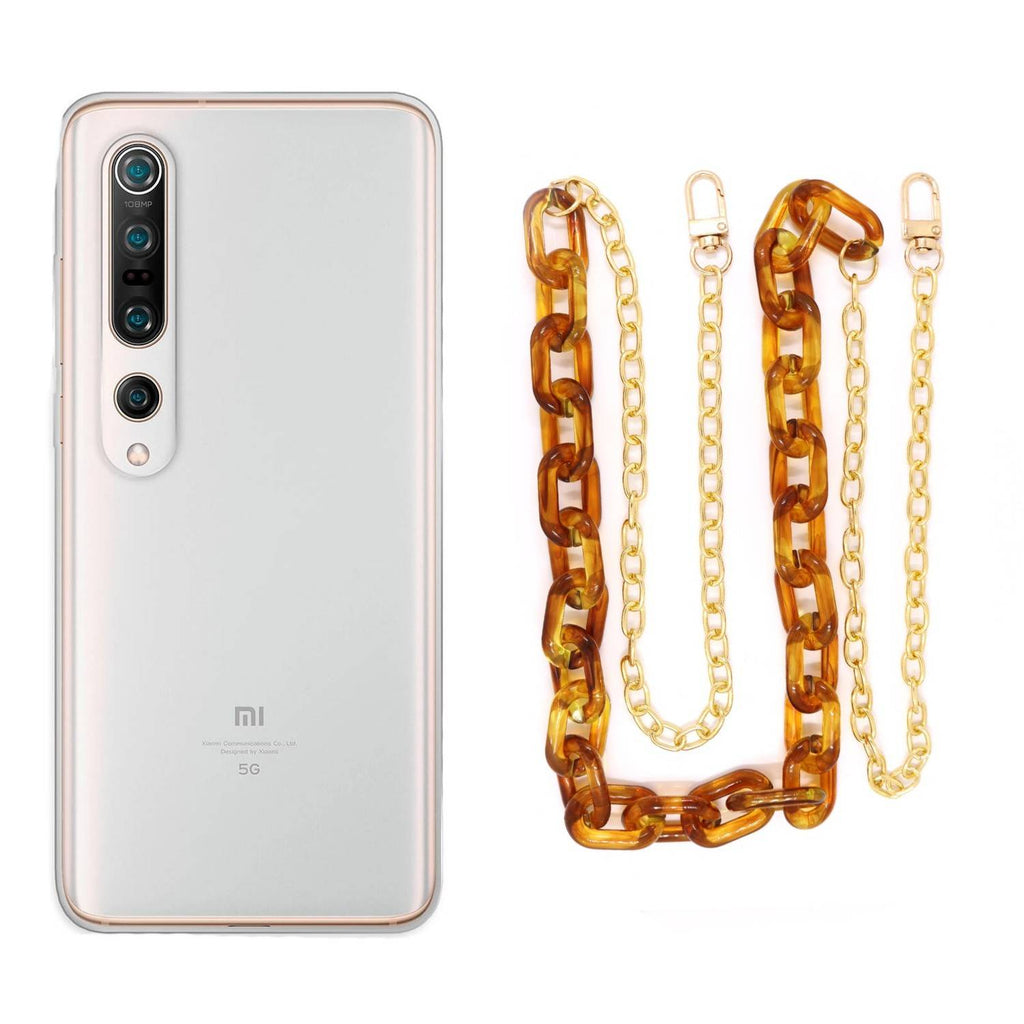 Capa cristal com cordão corrente castanho para Xiaomi Mi 10