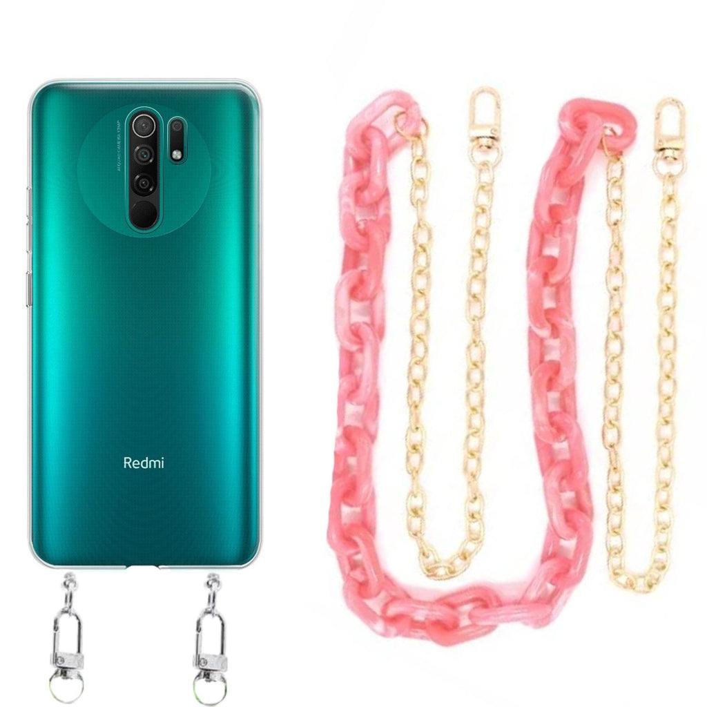 Capa cristal com cordão corrente rosa para Xiaomi Redmi 9