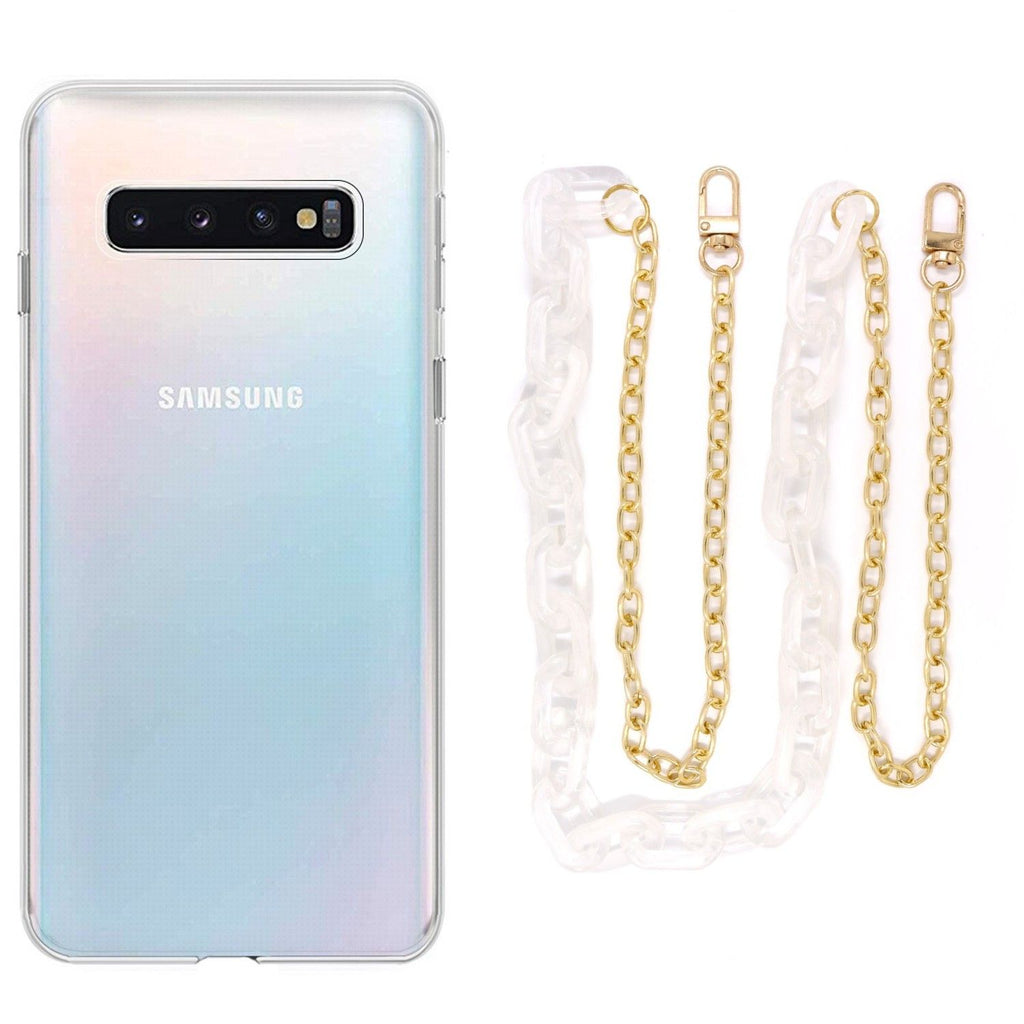 Capa cristal com cordão corrente branco para Samsung Galaxy S10 Plus