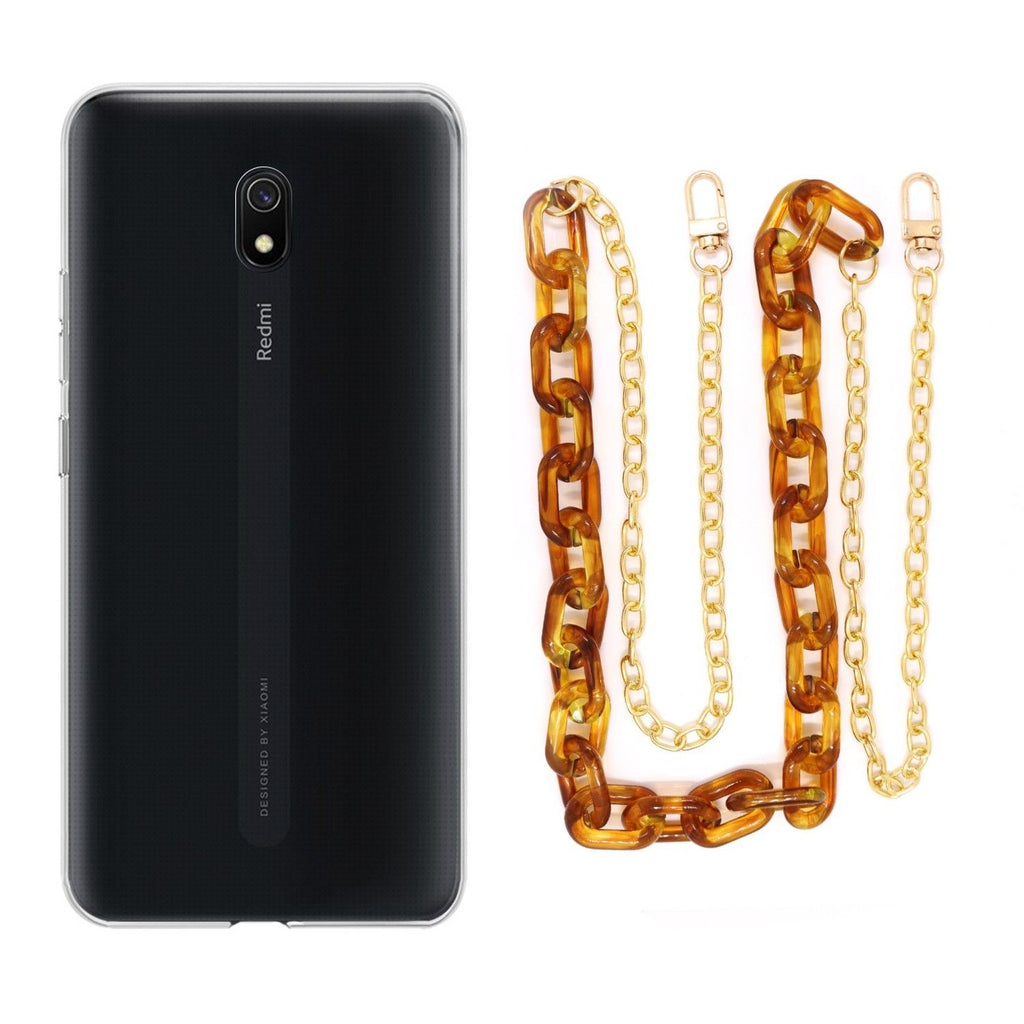 Capa cristal com cordão corrente castanho para Xiaomi Redmi 8A