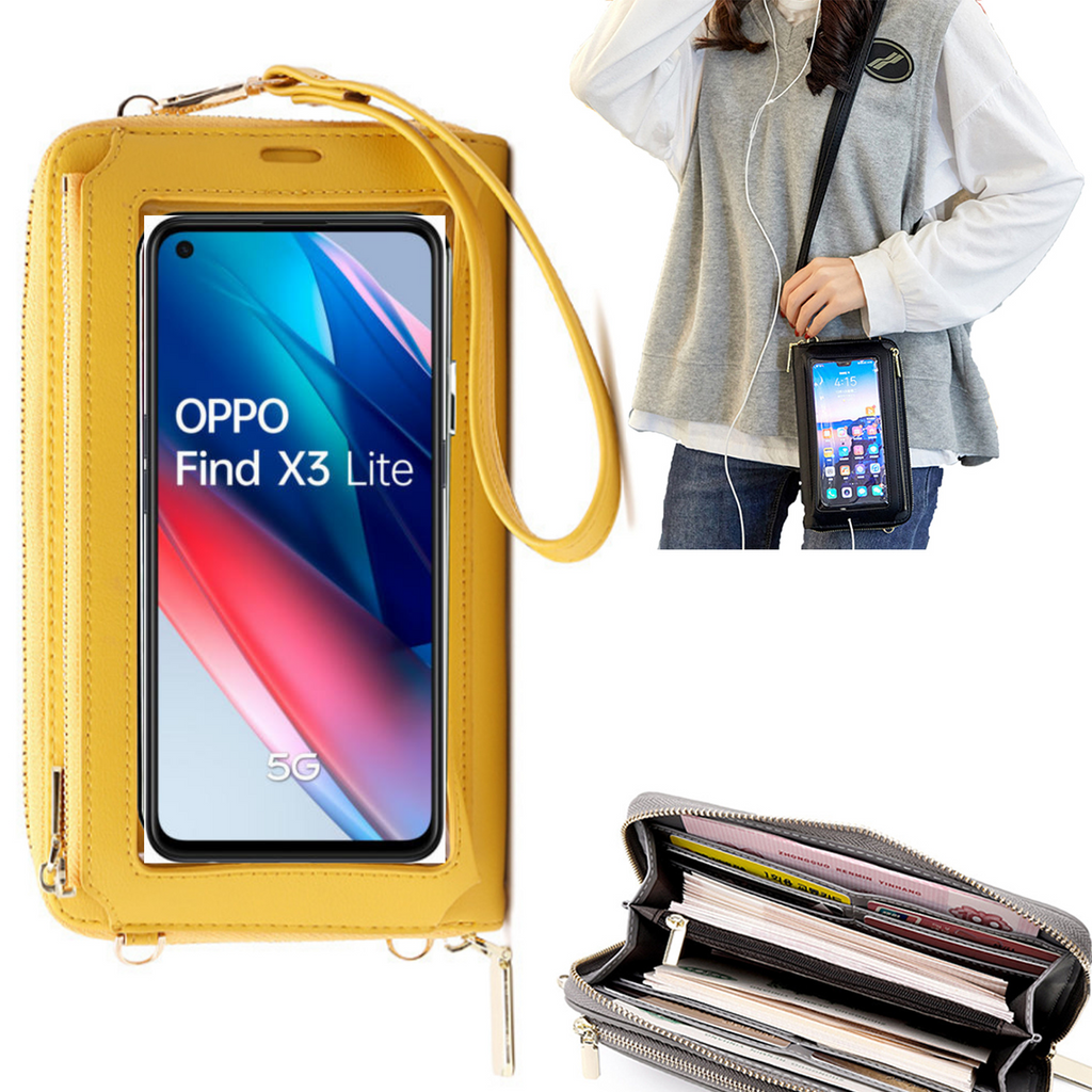 Bolsa Mala tira-colo com função touch ecrã Oppo Find X3 Lite Amarelo